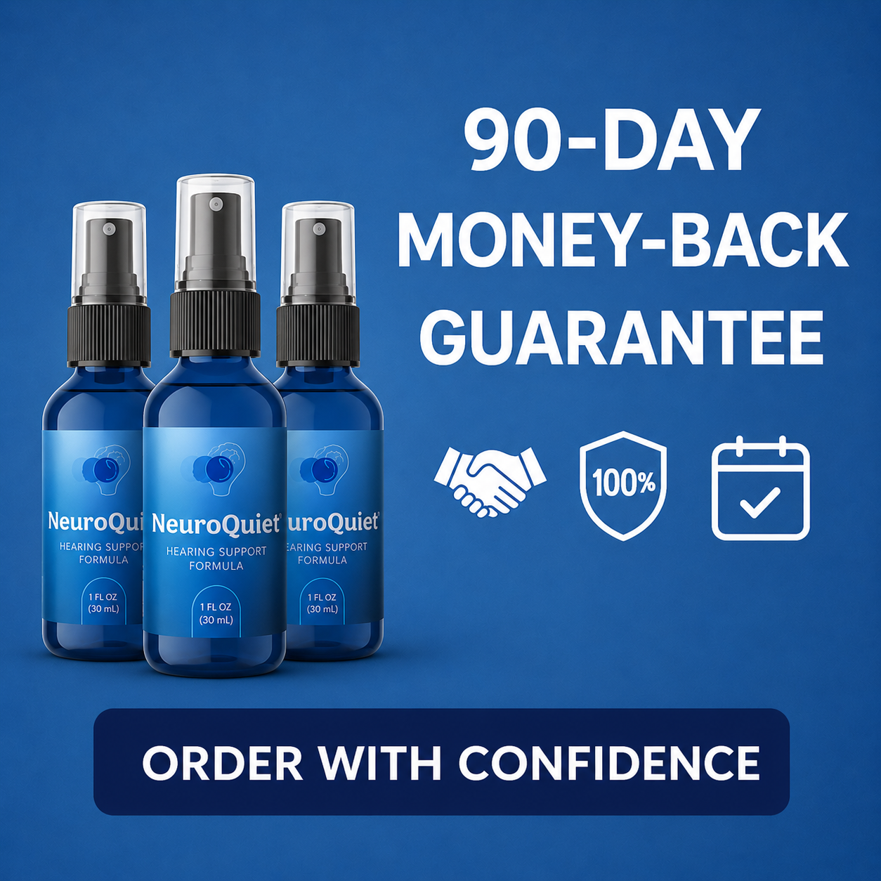 NeuroQuiet 90-day money-back guarantee badge